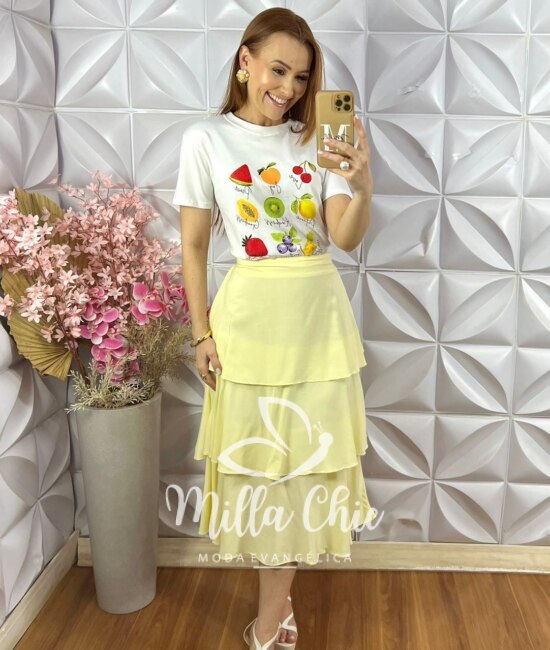 Saia Melinda Camadas - Amarelo Manteiga - Milla Chic