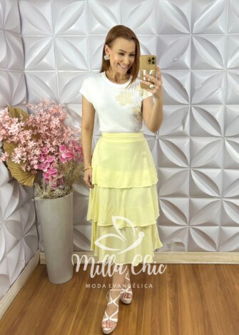 Saia Melinda Camadas - Amarelo Manteiga - Milla Chic