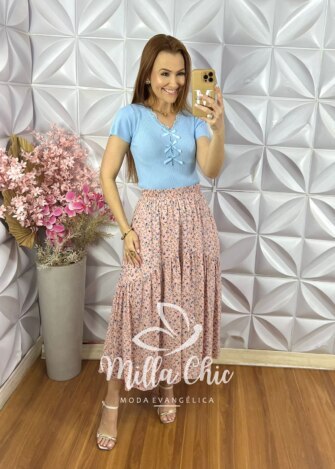 Saia Nanda em Viscolinho - Rosa - Milla Chic