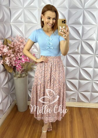 Saia Nanda em Viscolinho - Rosa - Milla Chic