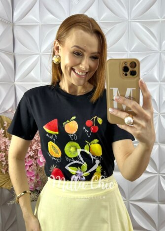 T-shirt Tropical Malha Algodão - Branca - Milla Chic