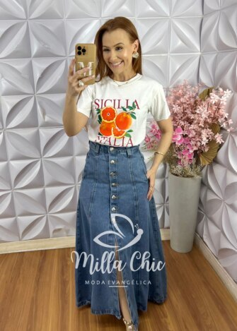 T-shirt Malha Algodão Itália - Branca - Milla Chic