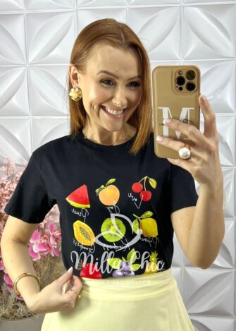 T-shirt Tropical Malha Algodão - Branca - Milla Chic