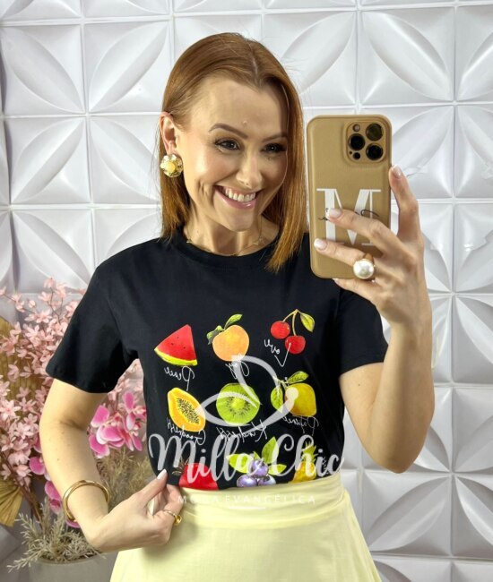 T-shirt Tropical Malha Algodão - Branca - Milla Chic