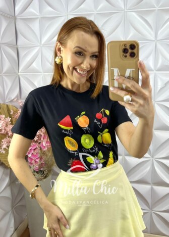 T-shirt Tropical Malha Algodão - Branca - Milla Chic