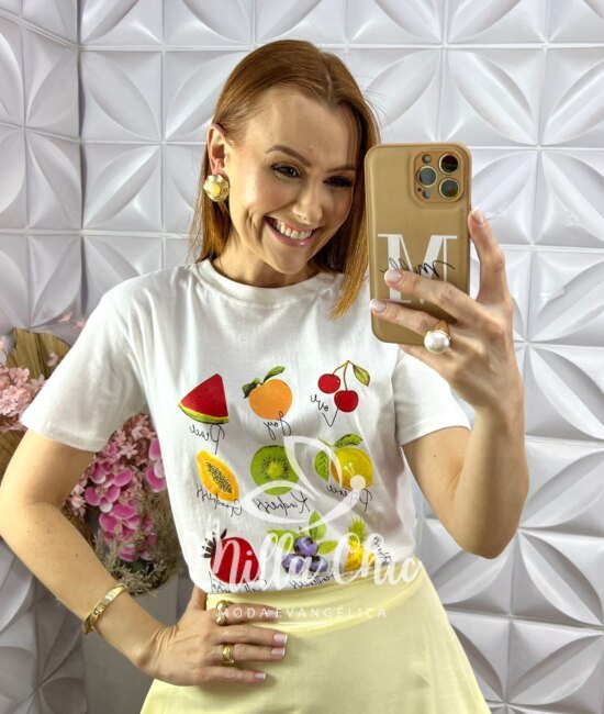 T-shirt Tropical Malha Algodão - Branca - Milla Chic
