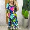 Vestido Agatha Em Viscosarja Tropical - Azul Escuro - Milla Chic