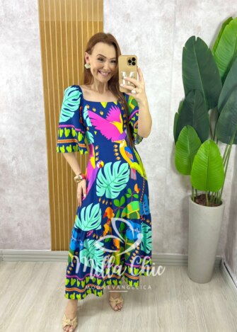 Milla Chic - millachic com br vestido agatha em viscosarja tropical azul escuro 4 Vestido Agatha Em Viscosarja Tropical - Azul Escuro - Milla Chic