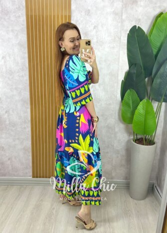 Milla Chic - millachic com br vestido agatha em viscosarja tropical azul escuro 5 Vestido Agatha Em Viscosarja Tropical - Azul Escuro - Milla Chic