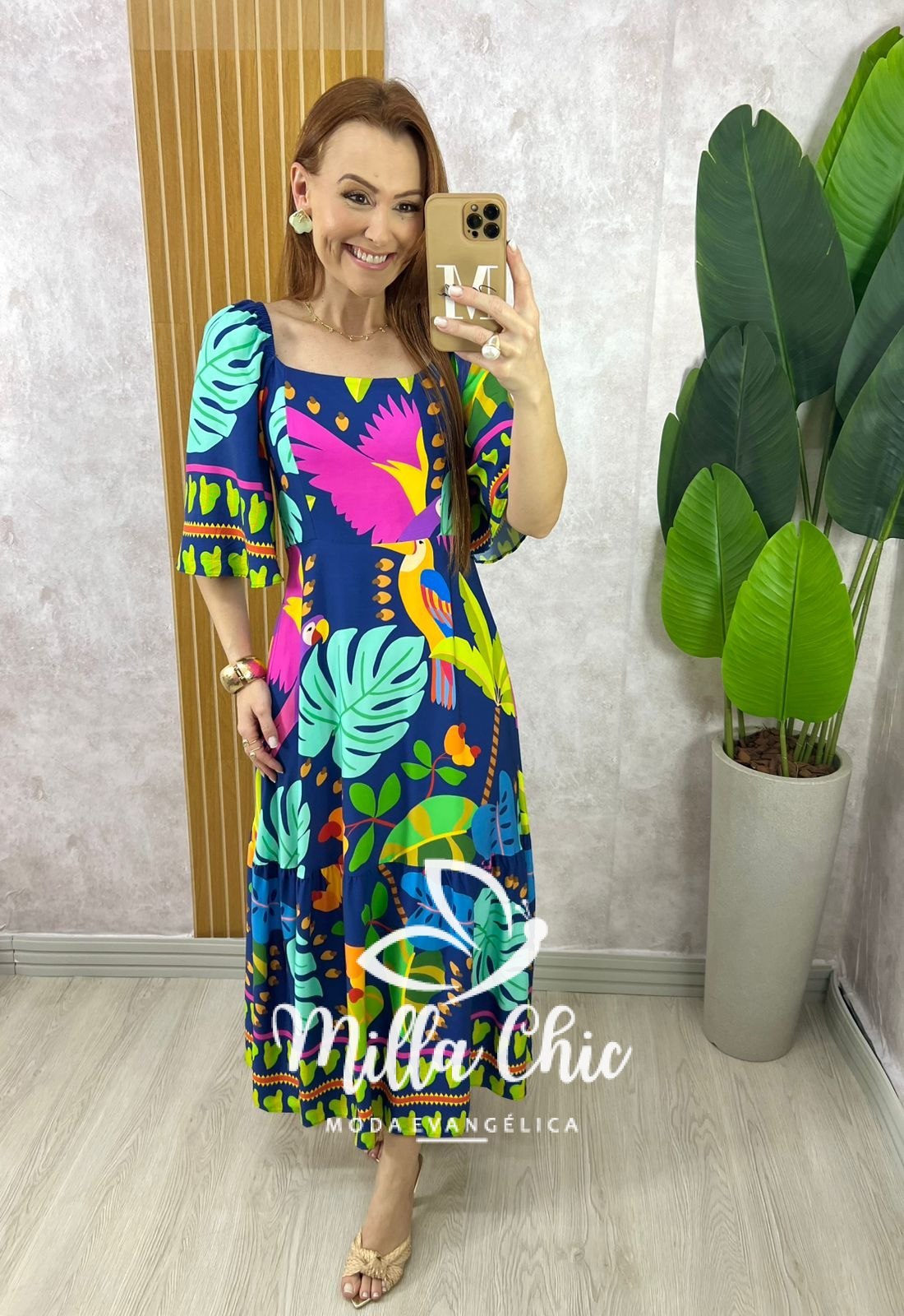 Milla Chic - millachic com br vestido agatha em viscosarja tropical azul escuro 6 Vestido Agatha Em Viscosarja Tropical - Azul Escuro - Milla Chic