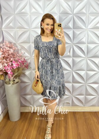 Vestido Amanda Comfy em Viscolycra - Azul - Milla Chic