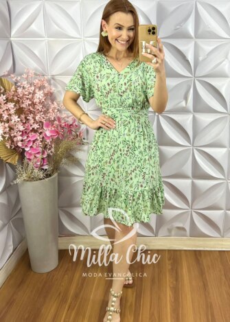 Milla Chic - millachic com br vestido analu estampado com botao menta copia 2 Vestido Analu Estampado com Botão - Menta - Milla Chic