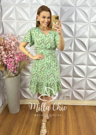 Milla Chic - millachic com br vestido analu estampado com botao menta copia Vestido Analu Estampado com Botão - Menta - Milla Chic