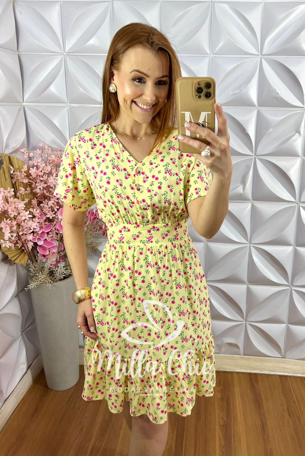 Milla Chic - millachic com br vestido analu estampado floral rosa manteiga 1 Vestido Analu Estampado Floral Rosa - Manteiga - Milla Chic