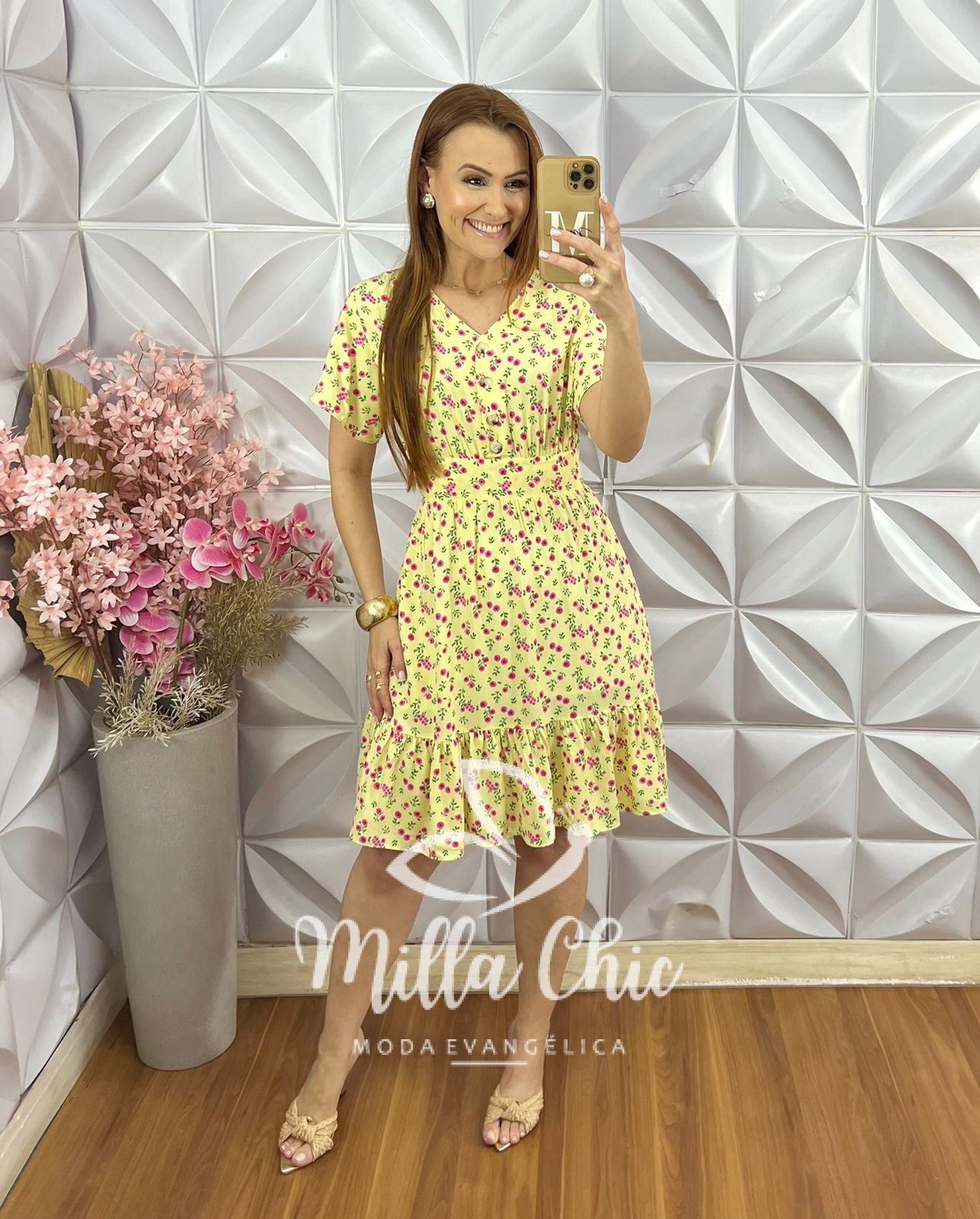 Milla Chic - millachic com br vestido analu estampado floral rosa manteiga 2 Vestido Analu Estampado Floral Rosa - Manteiga - Milla Chic