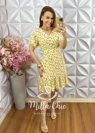 Milla Chic - millachic com br vestido analu estampado floral rosa manteiga 3 Vestido Analu Estampado Floral Rosa - Manteiga - Milla Chic