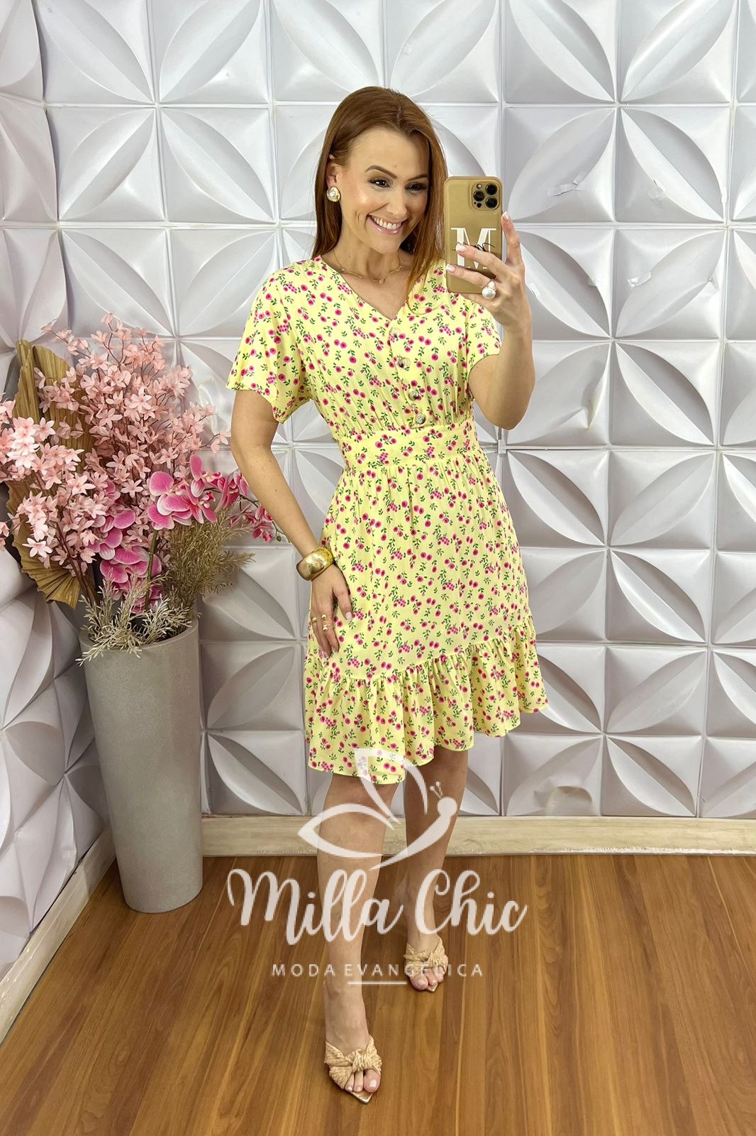 Milla Chic - millachic com br vestido analu estampado floral rosa manteiga 3 Vestido Analu Estampado Floral Rosa - Manteiga - Milla Chic