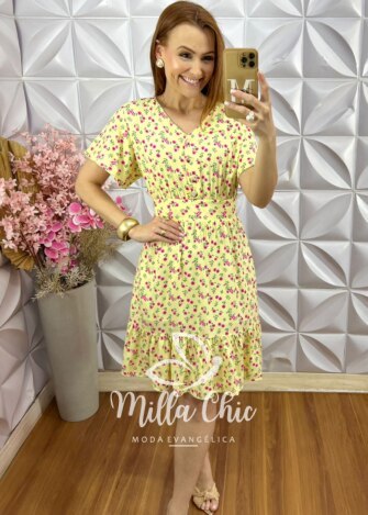 Vestido Analu Estampado Floral Rosa - Manteiga - Milla Chic