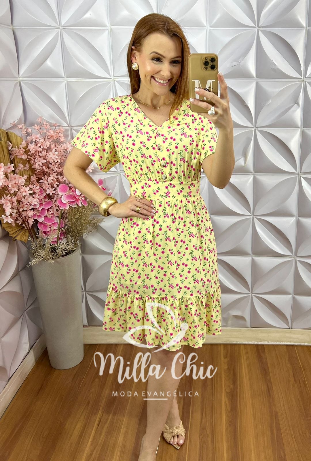 Milla Chic - millachic com br vestido analu estampado floral rosa manteiga 4 Vestido Analu Estampado Floral Rosa - Manteiga - Milla Chic