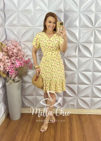Vestido Analu Estampado Floral Rosa - Manteiga - Milla Chic