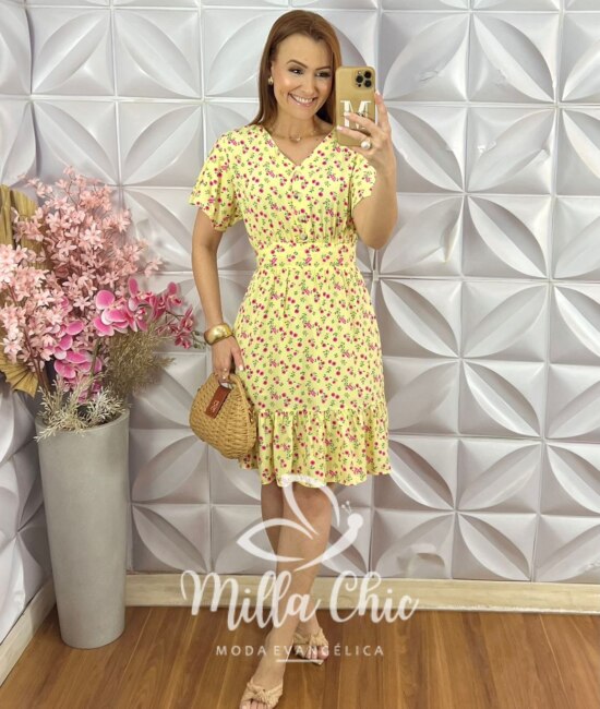 Vestido Analu Estampado Floral Rosa - Manteiga - Milla Chic