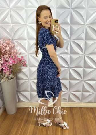 Milla Chic - millachic com br vestido analu poa az 1 Vestido Analu Poá - Azul Marinho - Milla Chic