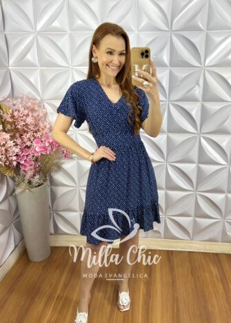 Milla Chic - millachic com br vestido analu poa az 2 Vestido Analu Poá - Azul Marinho - Milla Chic