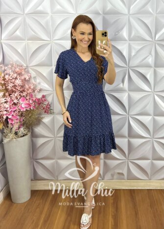 Milla Chic - millachic com br vestido analu poa az Vestido Analu Poá - Azul Marinho - Milla Chic