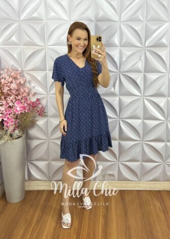 Vestido Analu Poá - Azul Marinho - Milla Chic