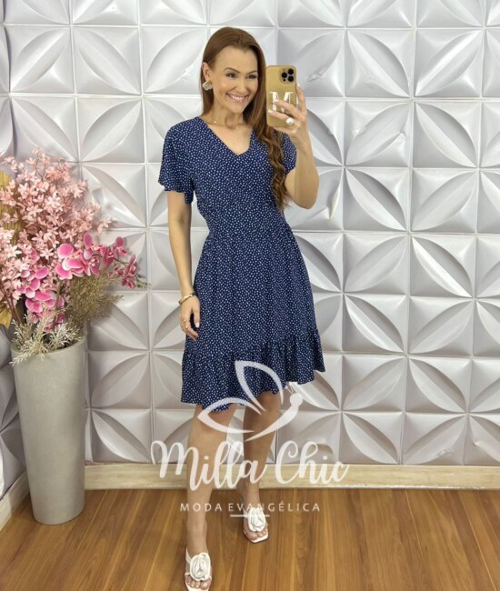 Vestido Analu Poá - Azul Marinho - Milla Chic