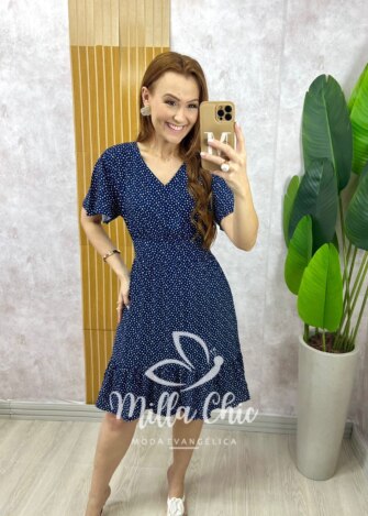 Vestido Analu Poá - Azul Marinho - Milla Chic