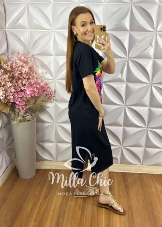 Vestido Athenas Em Malha Algodão - Preto - Milla Chic
