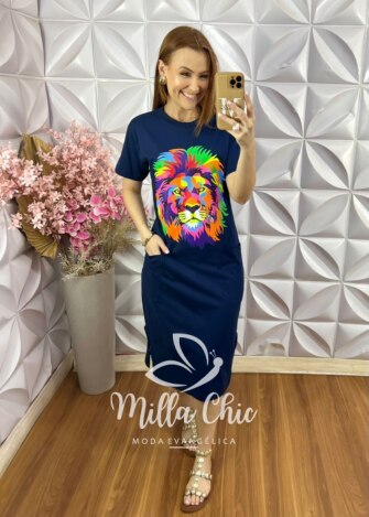 Vestido Athenas Em Malha Algodão - Azul Marinho - Milla Chic