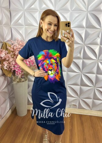 Vestido Athenas Em Malha Algodão - Azul Marinho - Milla Chic