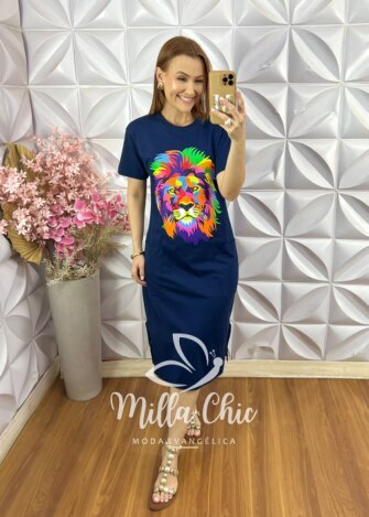 Vestido Athenas Em Malha Algodão - Azul Marinho - Milla Chic