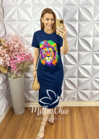 Vestido Athenas Em Malha Algodão - Azul Marinho - Milla Chic