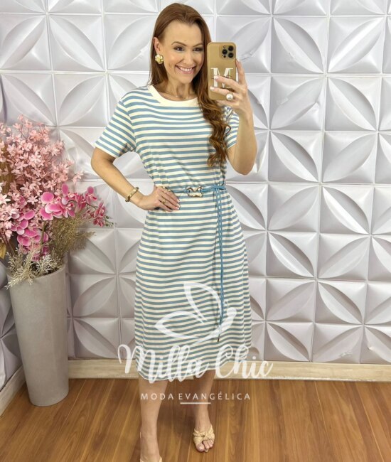 Vestido Áurea em Malha Algodão - Azul - Milla Chic