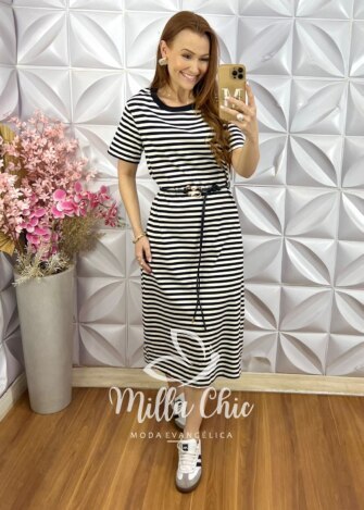 Vestido Áurea em Malha Algodão - Preto - Milla Chic