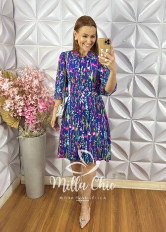 Vestido Aurora em Viscolinho - Estampa Aquarela - Milla Chic