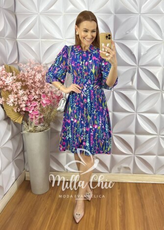 Vestido Aurora em Viscolinho - Estampa Aquarela - Milla Chic