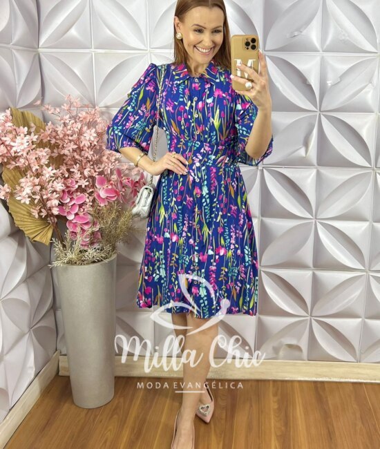 Vestido Aurora em Viscolinho - Estampa Aquarela - Milla Chic