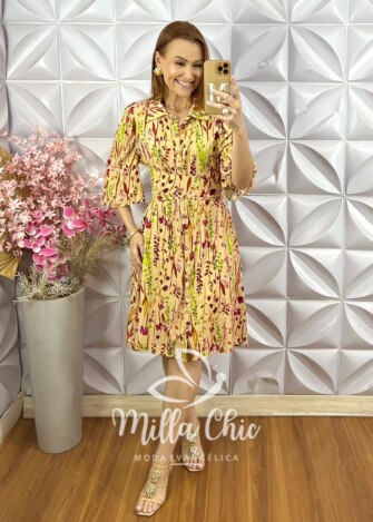 Milla Chic - millachic com br vestido aurora em viscolinho amarelo 12 Vestido Aurora em Viscolinho - Estampa Aquarela - Milla Chic