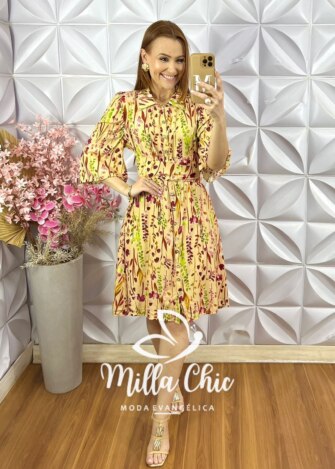 Milla Chic - millachic com br vestido aurora em viscolinho amarelo 13 Vestido Aurora em Viscolinho - Estampa Aquarela - Milla Chic