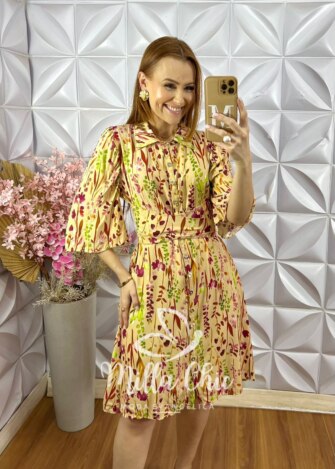 Vestido Aurora em Viscolinho - Estampa Aquarela - Milla Chic