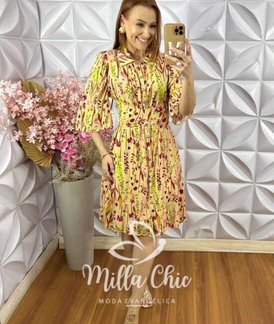 Vestido Aurora em Viscolinho - Estampa Aquarela - Milla Chic