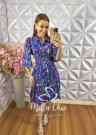 Vestido Aurora em Viscolinho - Estampa Aquarela - Milla Chic