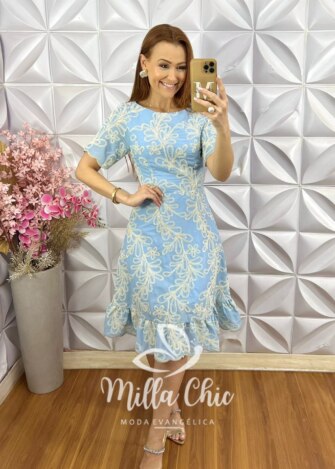 Vestido Carlota Lesie Bordado - Azul Baby - Milla Chic