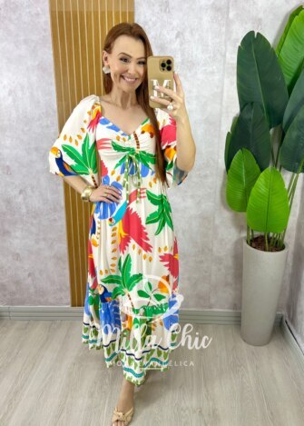 Vestido Catarina Em Viscosarja - Creme - Milla Chic