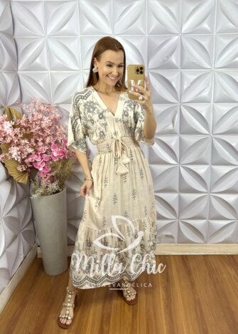 Vestido Chiara Estampa Preta - Off White - Milla Chic