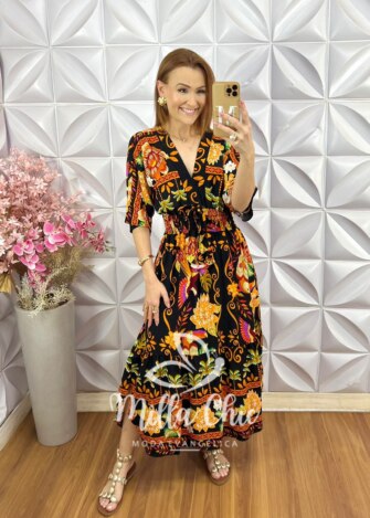 Vestido Chiara Estampa Verão - Laranja - Milla Chic